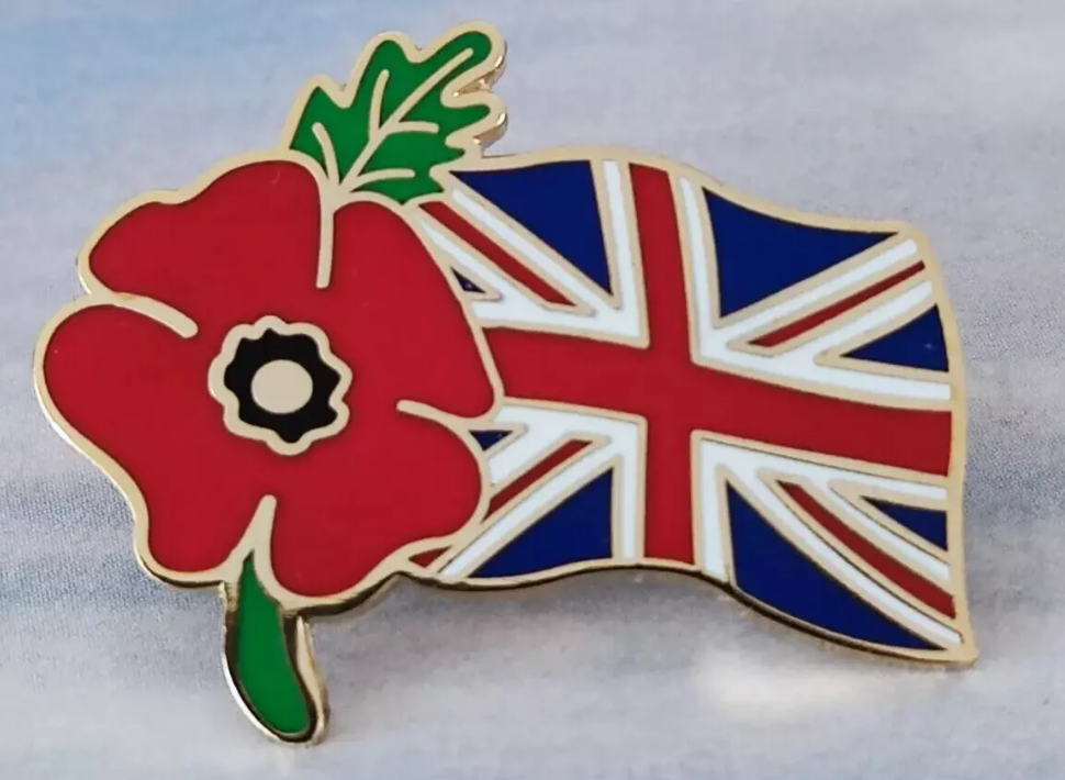 UK Flag Poppy Flower Badge 2024 Brooch Remembrance Day Poppy