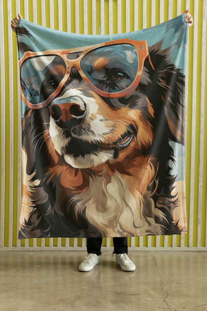 Dog with glasses at beach