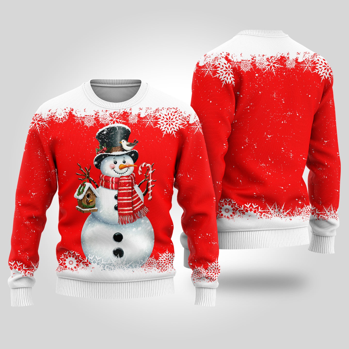 Christmas Sweater Snowman Snowflakes