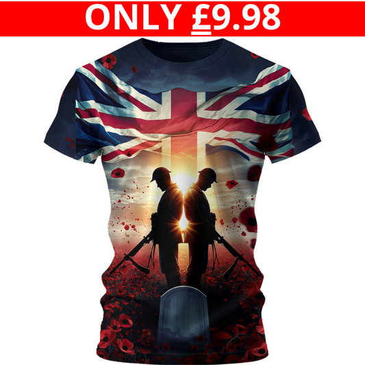 Uk Flag Soldiers In Poppy Field - Promo T-Shirt