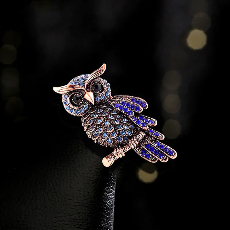 Blue Rhinestone Owl Brooches Lucky Animal Pin