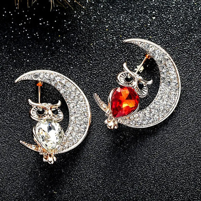 Owl And Moon Crystal Brooch