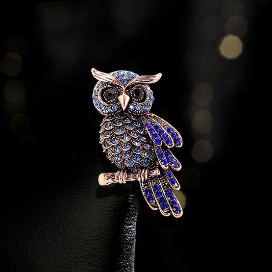 Blue Rhinestone Owl Brooches Lucky Animal Pin