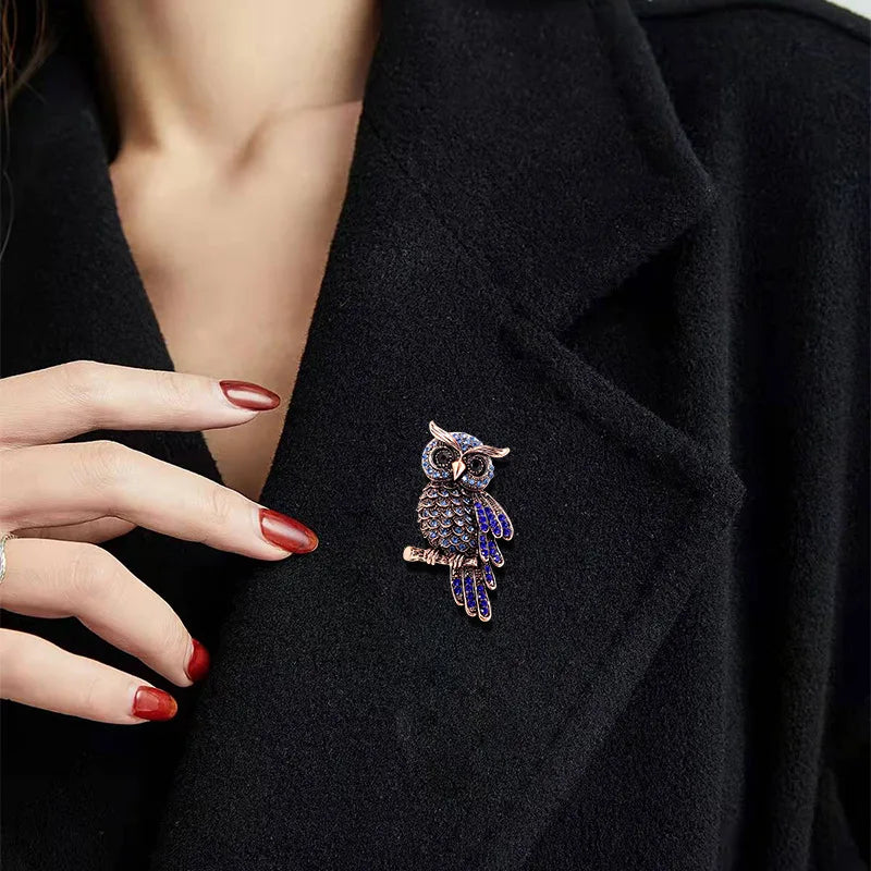 Blue Rhinestone Owl Brooches Lucky Animal Pin