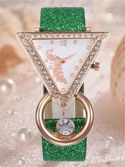 Luxury women's rhinestone quartz watch and necklace