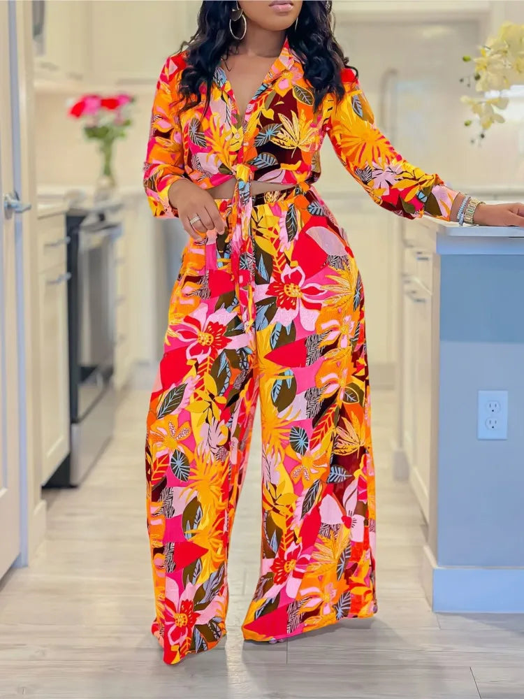 New Long Sleeved Suit For Women Single Breasted Shirt Wide Leg Trousers