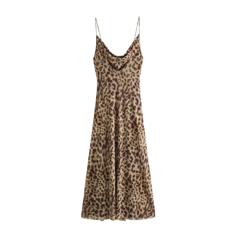 Leopard Print Long Dress Backless Slip