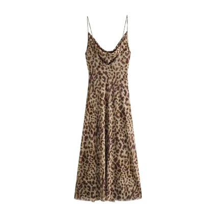 Leopard Print Long Dress Backless Slip