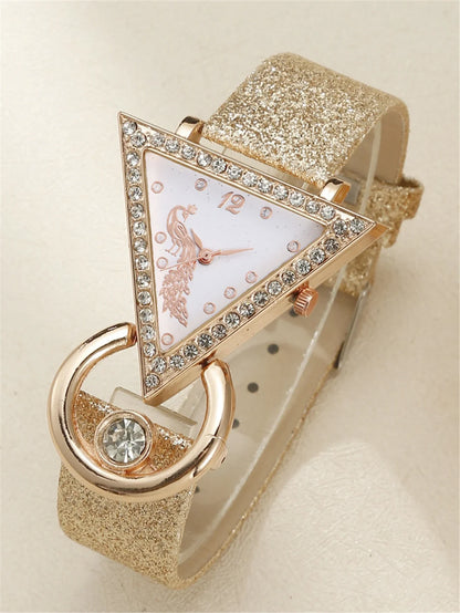 Luxury women's rhinestone quartz watch and necklace