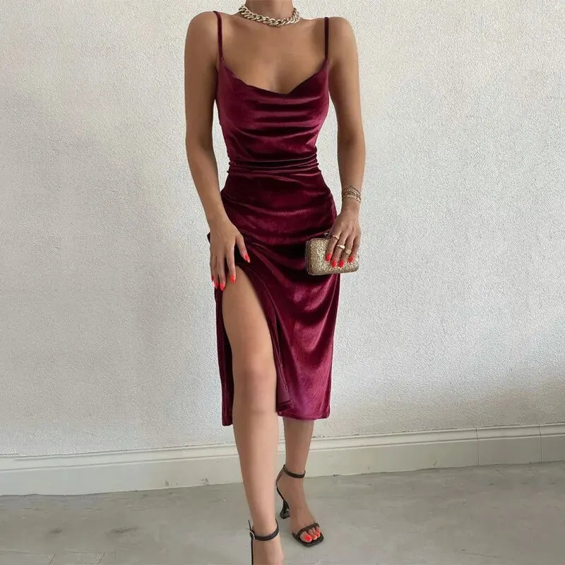 Elegant Velvet Bodycon Midi Dress