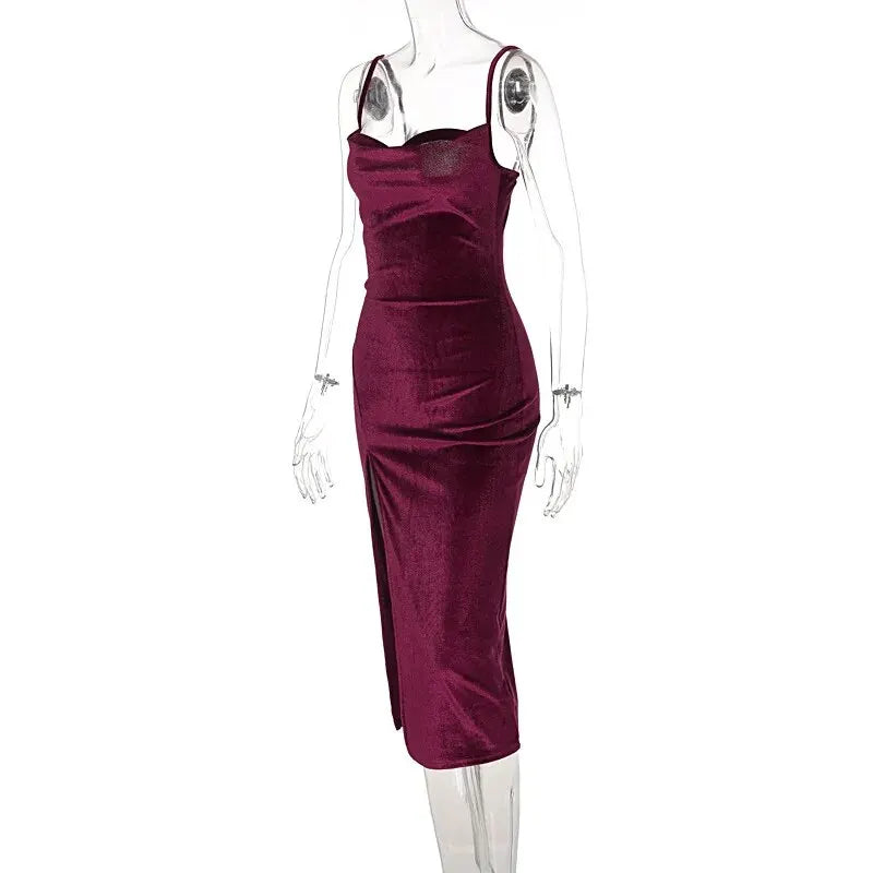 Elegant Velvet Bodycon Midi Dress