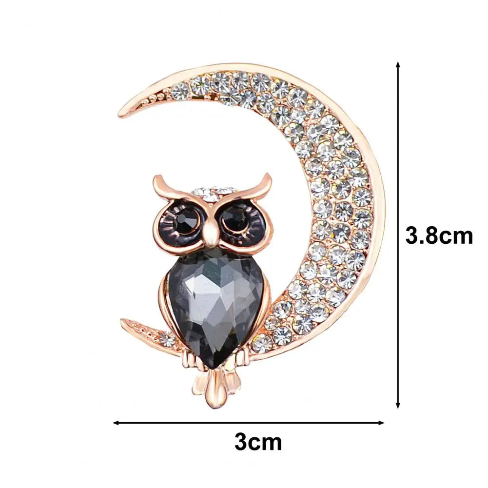 Owl And Moon Crystal Brooch