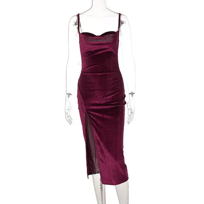 Elegant Velvet Bodycon Midi Dress