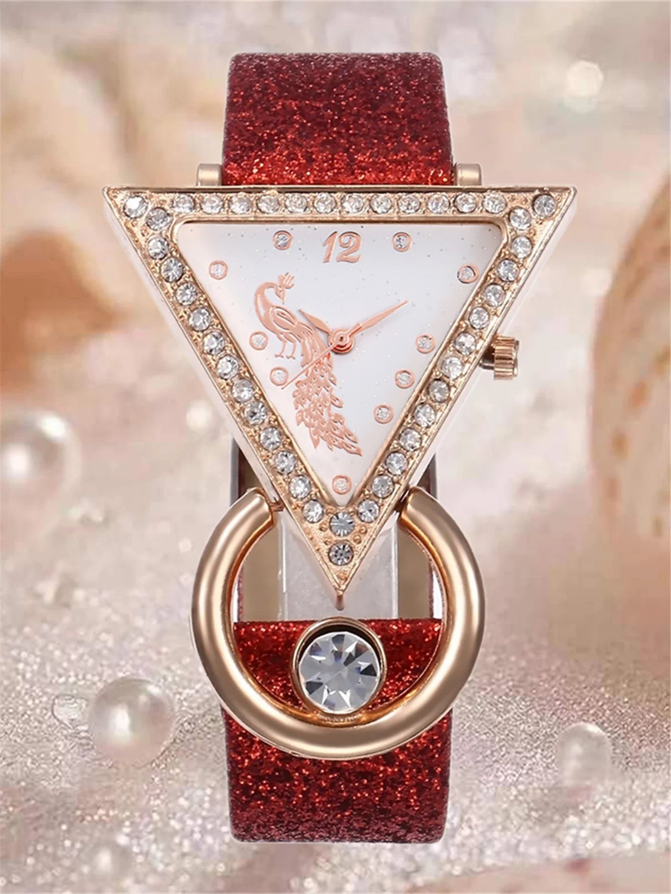 Luxury women's rhinestone quartz watch and necklace