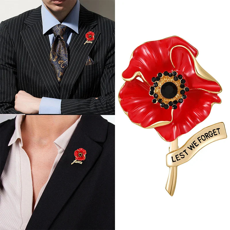 Red Poppy Pins Flowers Brooch Remembrance Day Veterans Memorial Lest We Forget