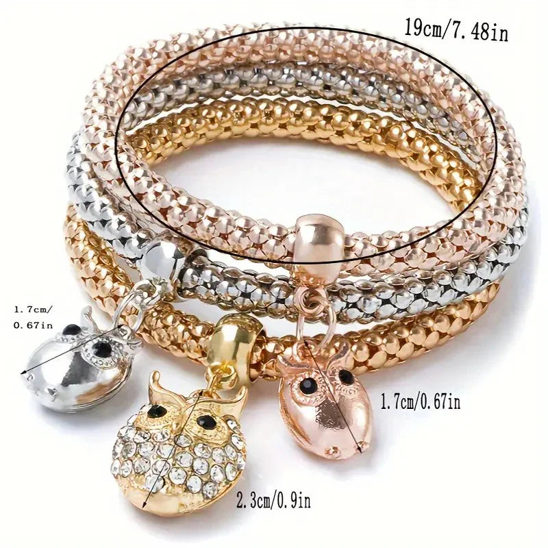 Set Heart Lock Key Music Sign Charm Bracelet Owl Rose