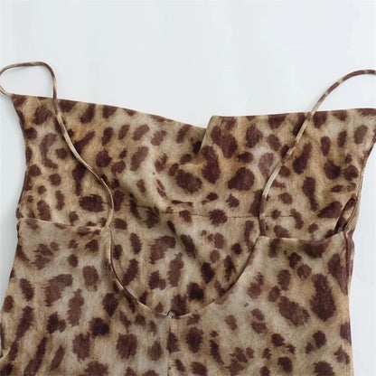 Leopard Print Long Dress Backless Slip