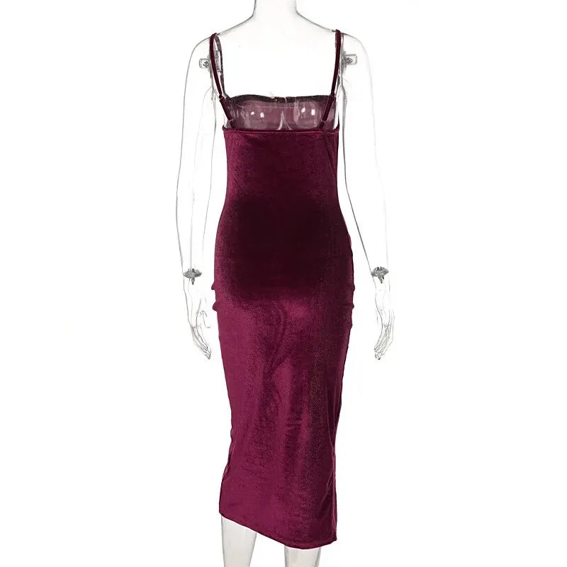 Elegant Velvet Bodycon Midi Dress