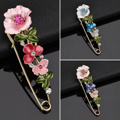 Flower Enamel Brooch Rhinestone