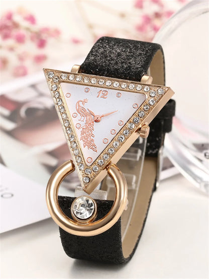 Luxury women's rhinestone quartz watch and necklace