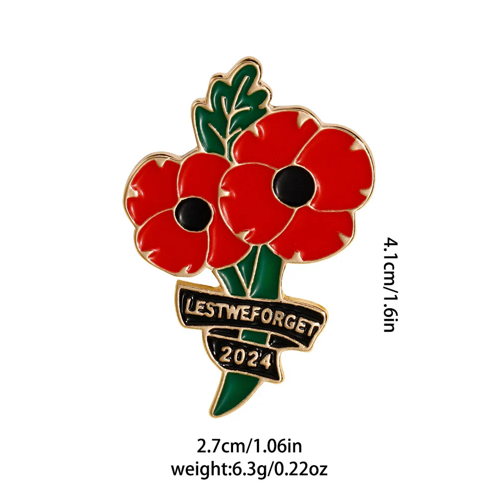 2024 Lest We Forget Poppy Flowers Pins World War I Commemorative Memorial Brooch