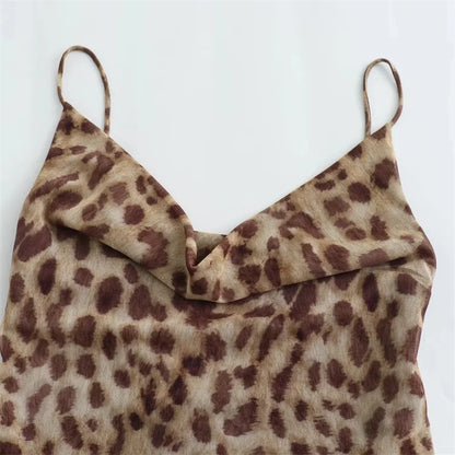 Leopard Print Long Dress Backless Slip