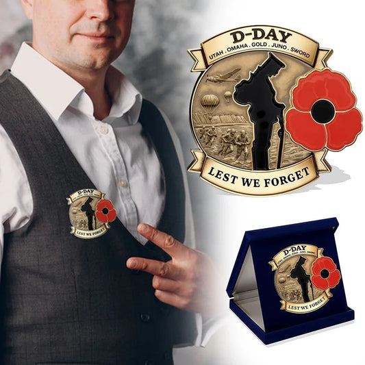 D-DAY 80th Anniversary Commemorative Badge Brooch Poppy Pin