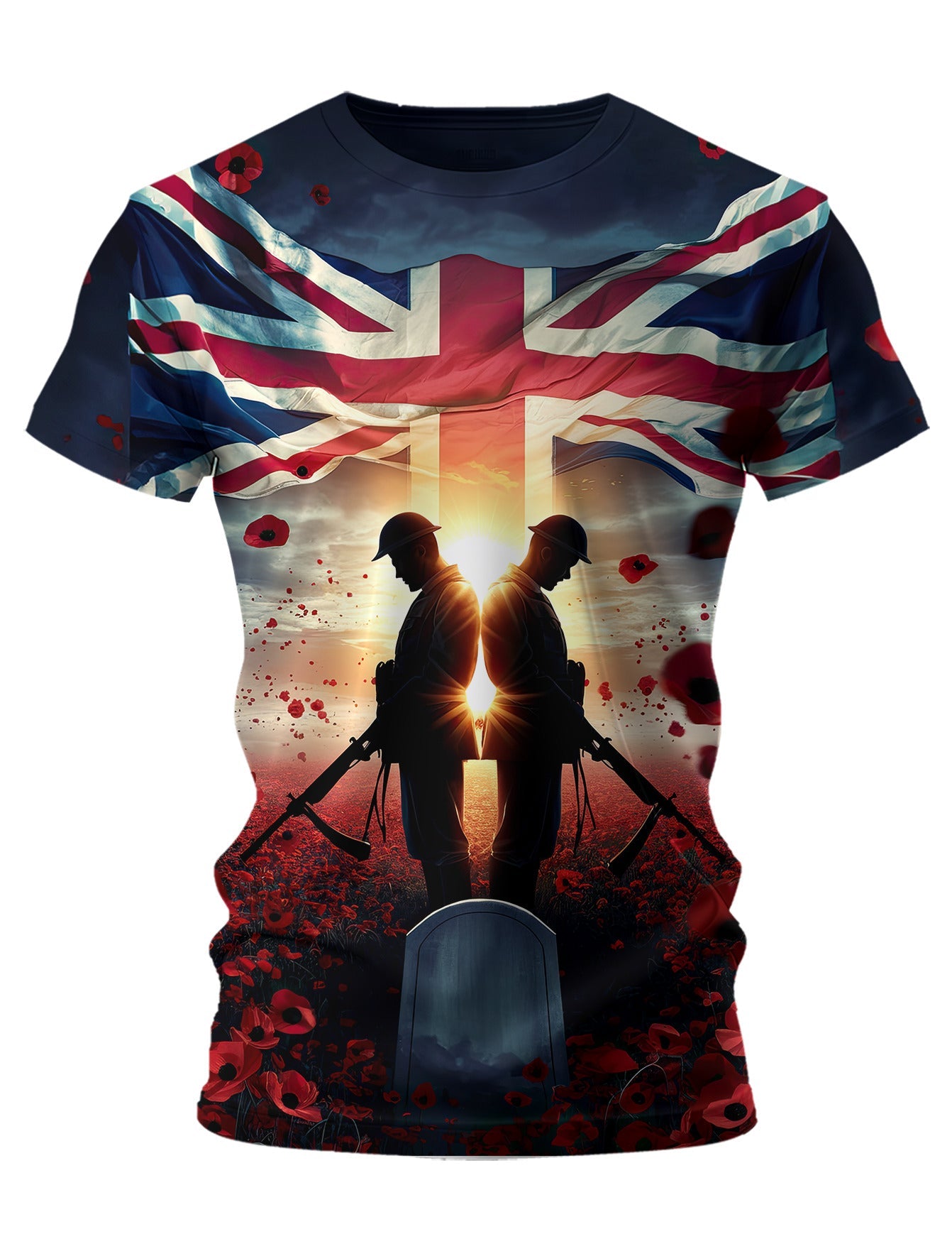 Uk Flag Soldiers In Poppy Field - Promo T-Shirt